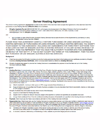 server hosting agreement