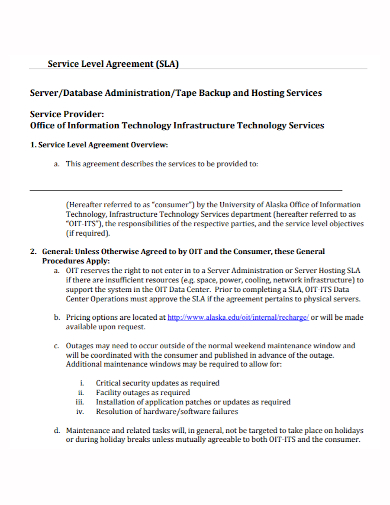 server hosting service level agreement