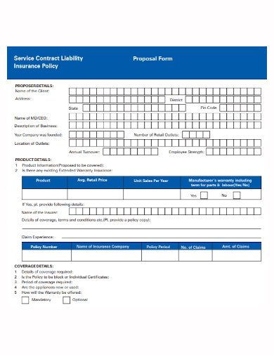 service contract liability proposal form