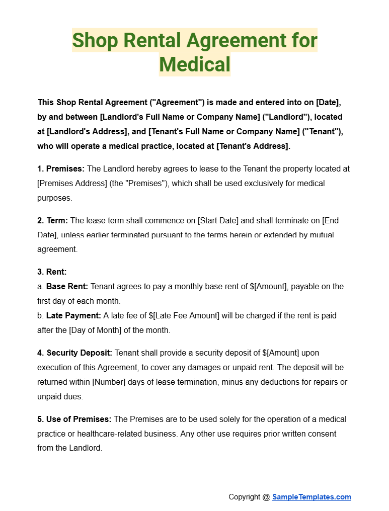 shop rental agreement for medical