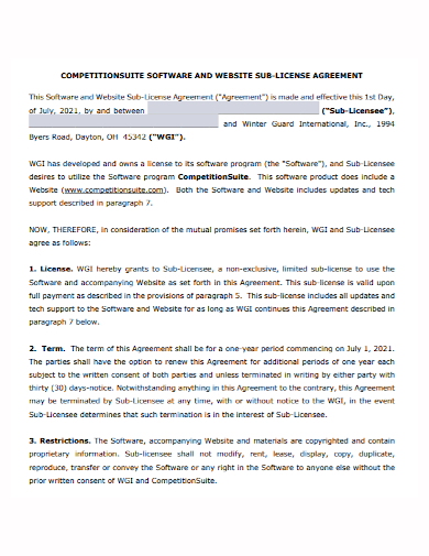 software website license agreement