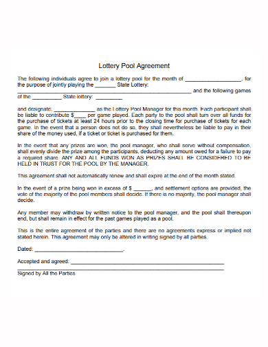 standard lottery pool agreement