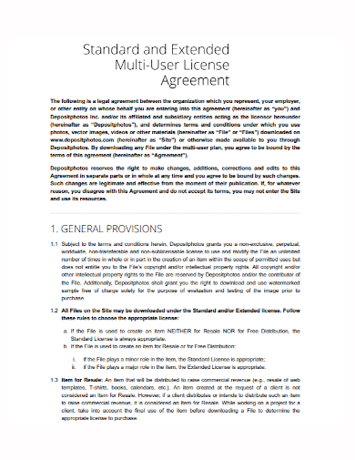 standard multi users license agreement