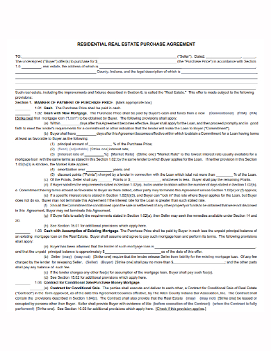 standard residential real estate purchase agreement