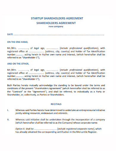 startup company shareholders agreement