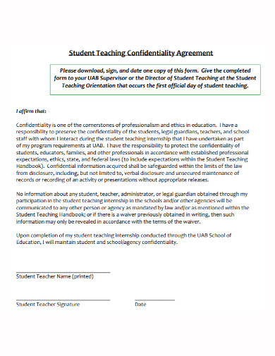 student teaching confidentiality agreement
