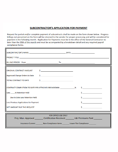 subcontractor application for payment