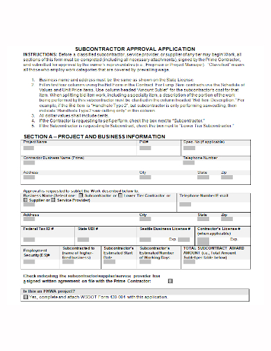 subcontractor approval application