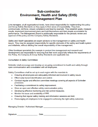 subcontractor environment safety management plan