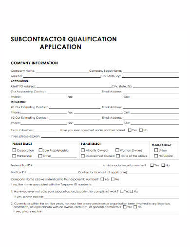subcontractor qualification application