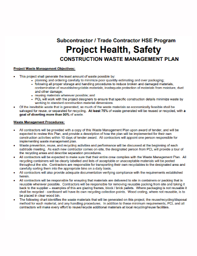 subcontractor safety waste management plan