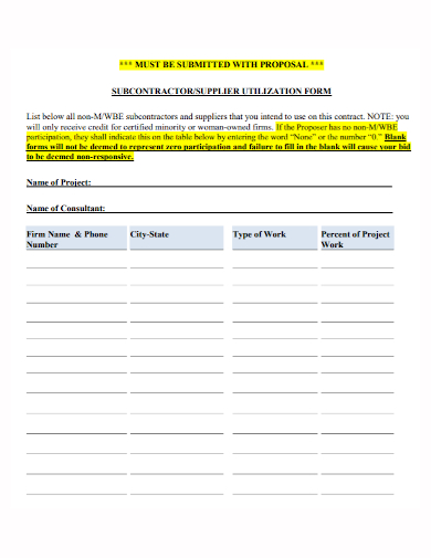 subcontractor supplier utlization proposal form