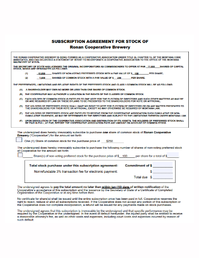 subscription agreement for stock