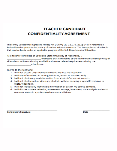 teacher candidate confidentiality agreement