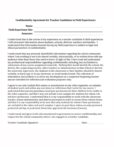 teacher candidate field confidentiality agreement