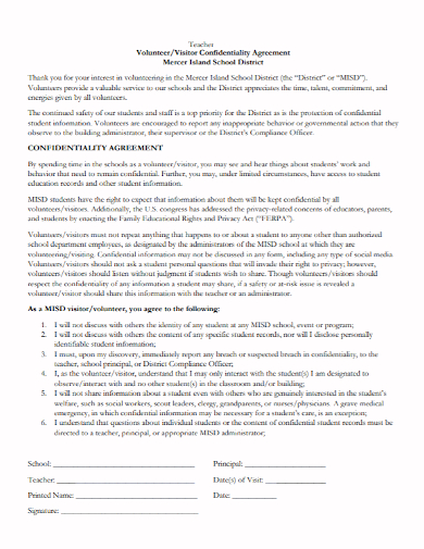 teacher volunteer confidentiality agreement