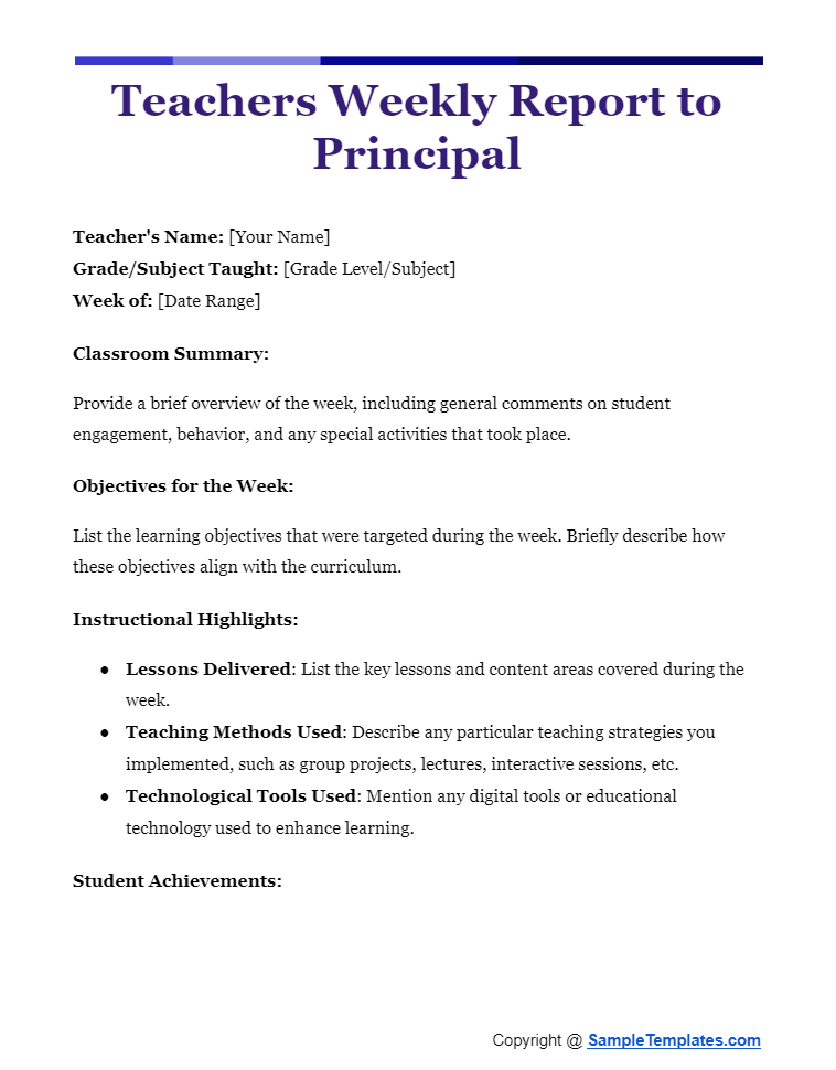 teachers weekly report to principal
