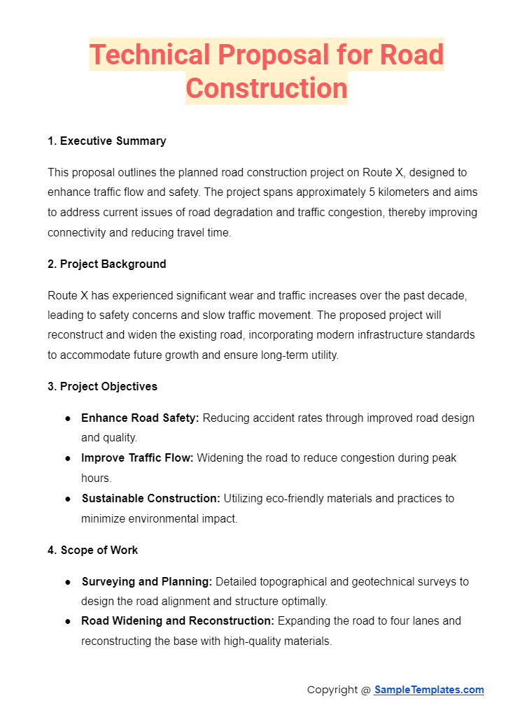 technical proposal for road construction