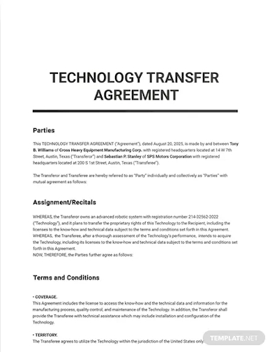 technology transfer agreement template