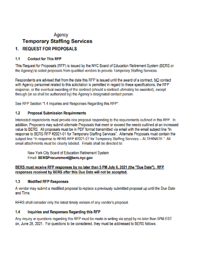 temporary agency staffing request for proposal