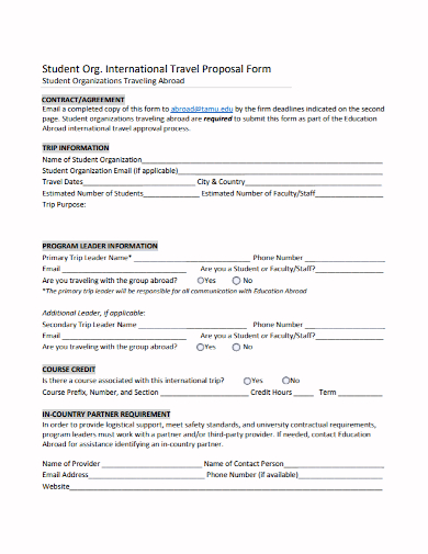 travel contract proposal form