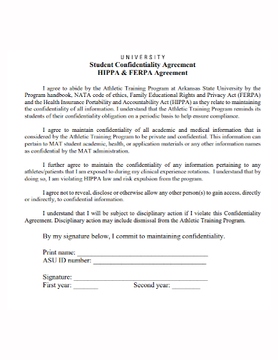 university student hipaa confidentiality agreement