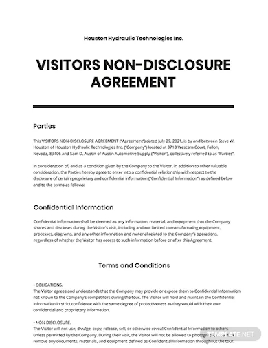 visitors non disclosure agreement template