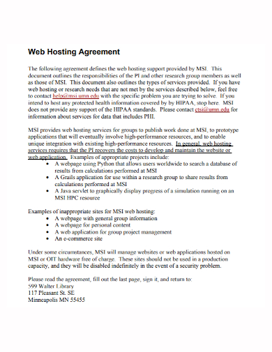 web hosting agreement