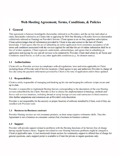 web hosting policy agreement