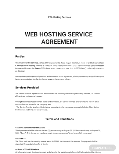 web hosting service agreement template