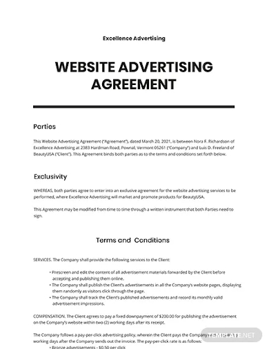 website advertising agreement template
