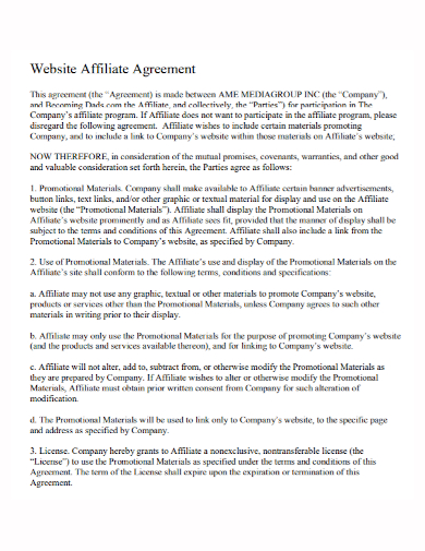 website affiliate agreement