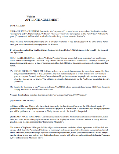website affiliate program agreement