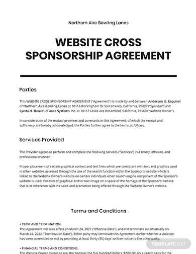 website cross sponsorship agreement template