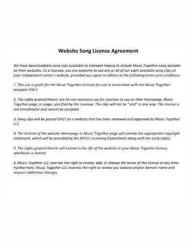 website song license agreement