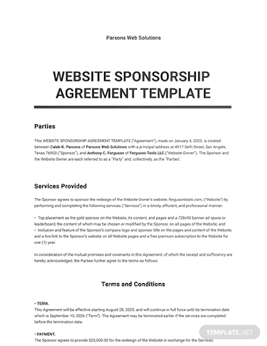 website sponsorship agreement template