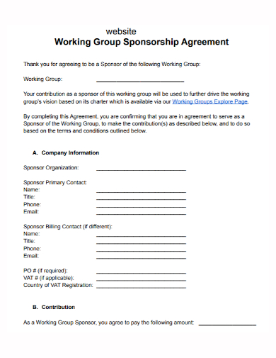 website working group sponsorship agreement