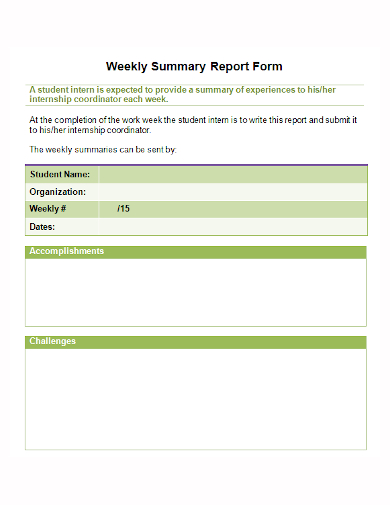 weekly summary report form