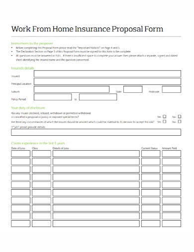 work from home insurance proposal