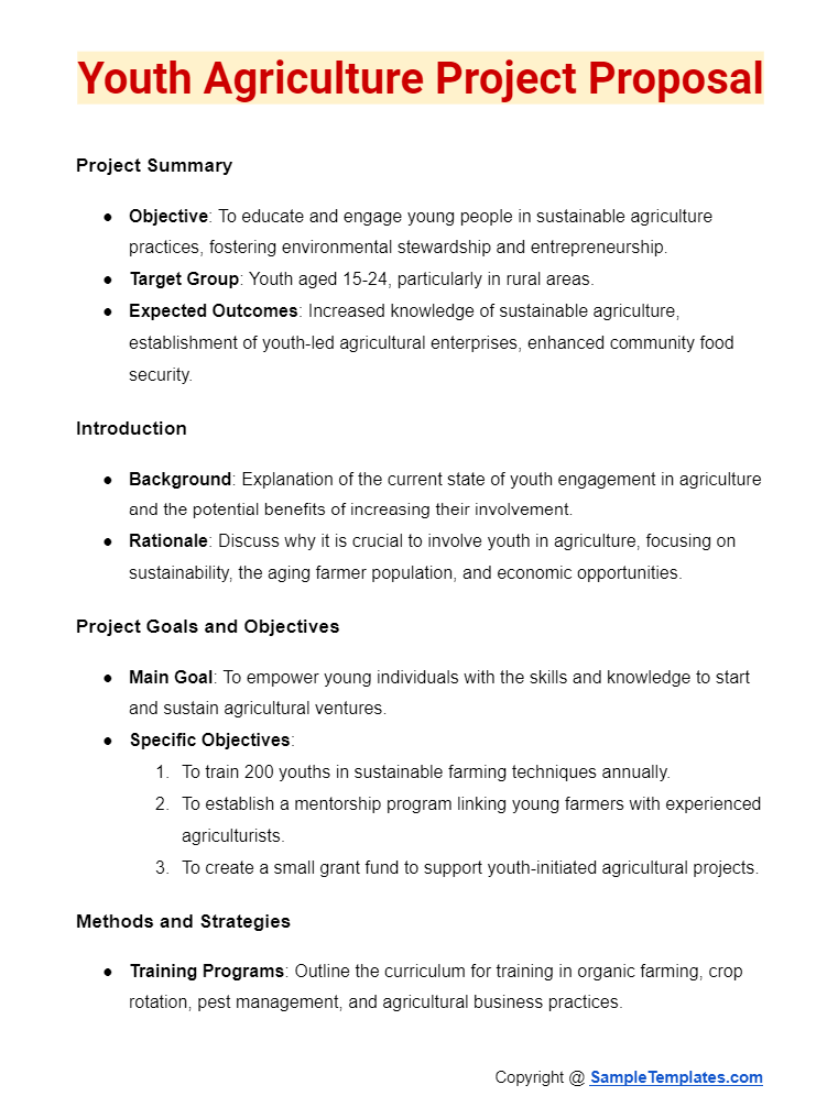 youth agriculture project proposal