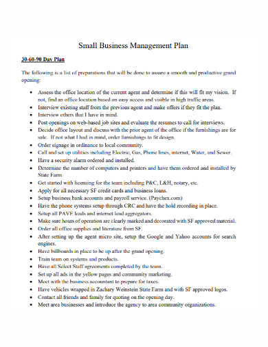 30 60 90 day business management plan