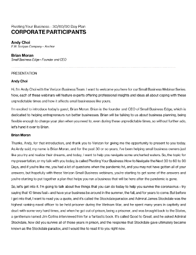 30 60 90 day corporate business plan
