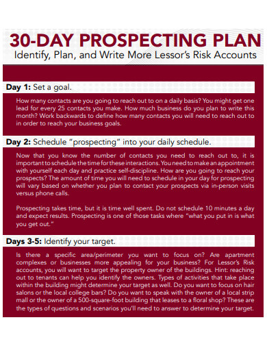 30 day prospecting plan