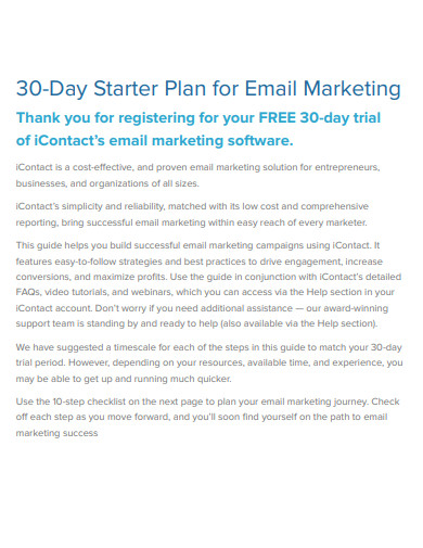 30 day starter plan for email marketing