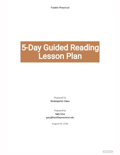 5 day guided reading lesson plan template