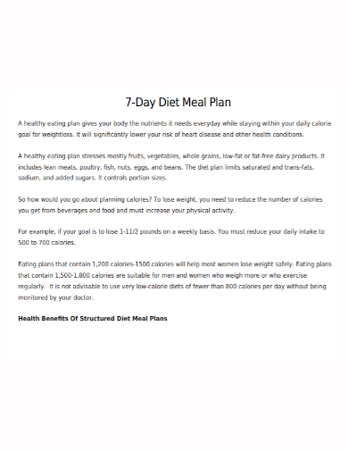 7 day diet meal plan