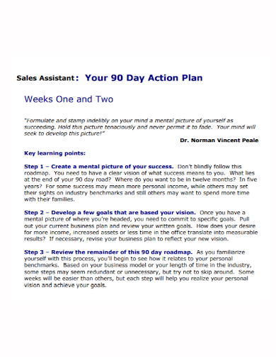 90 day sales assistant action plan