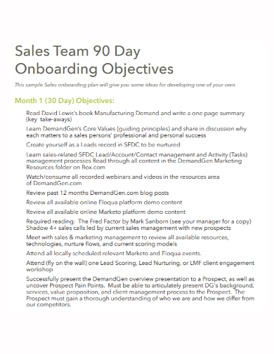 90 day sales team onboarding plan