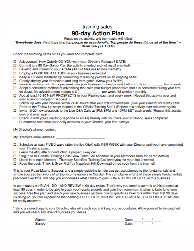 90 day training sales action plan