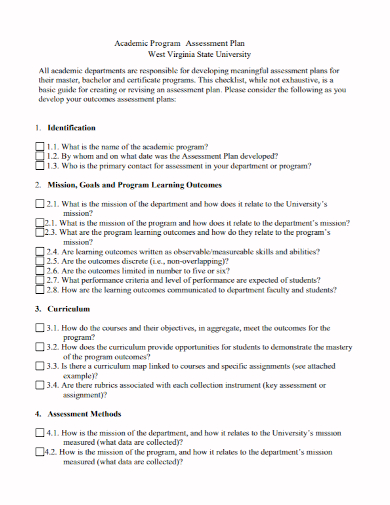 academic program assessment plan